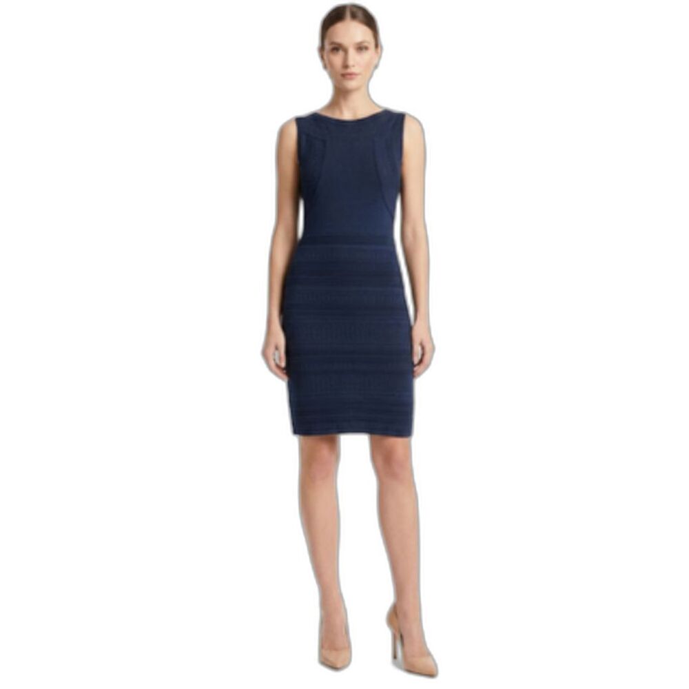 Marchesa Voyage Womens Navy Blue Decorative Knit Sleeveless Sheath Dress Size L